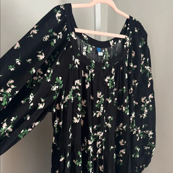 Old Navy Black Floral Long-Sleeve Tiered Maxi Swing Dress Women’s Size XL - Picture 5 of 6